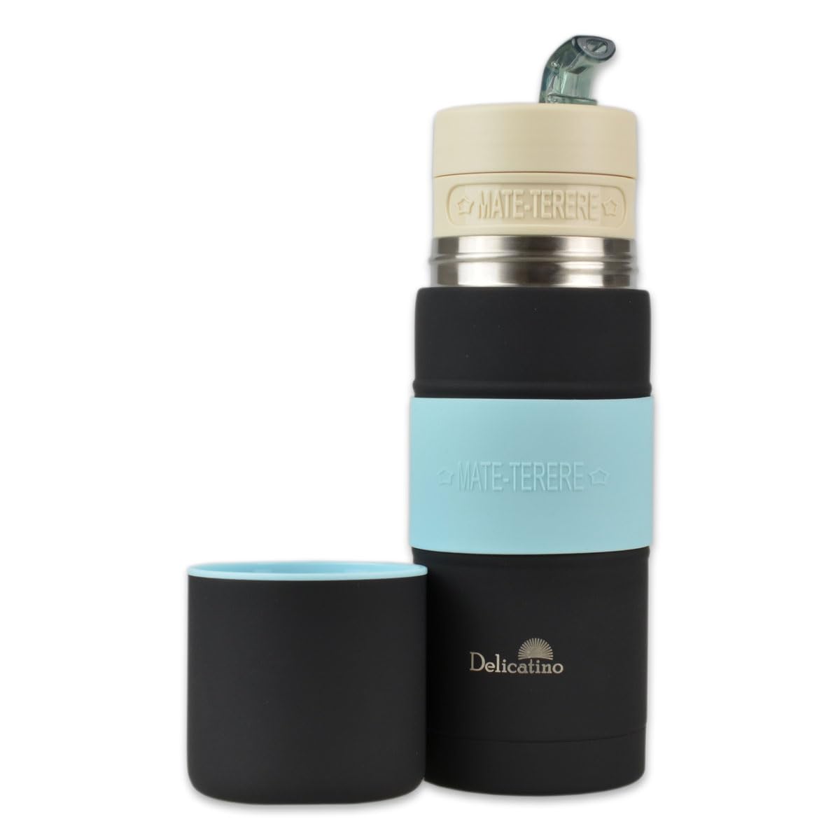 Matelisto Autocebante Schwarz, Thermoskanne, Matebecher und Bombilla 3 in 1 aus Edelstahl, Doppelwandige Isolierung, Bombilla de Té Mate, Yerba Mate, Mate Tee, 500 ml