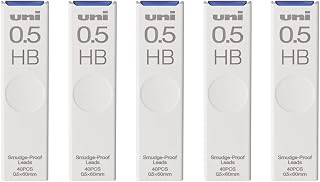 Uni Smudge-Proof Mechanical Pencil Leads 0.5mm HB - Abrasion-Resistant, Darker Than NanoDia, 40 Leads x 5 Packs