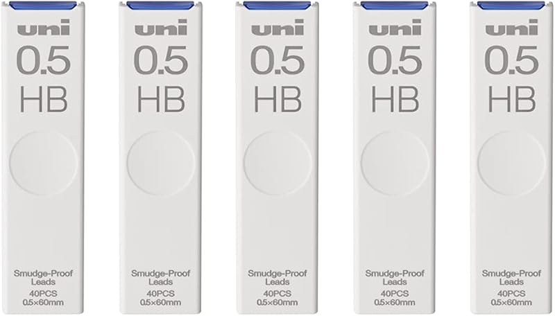 Uni Pencil Lead, The Uni" Smudge-Proof Leads, 0.5mm HB, 40 Leads x 5 Pack