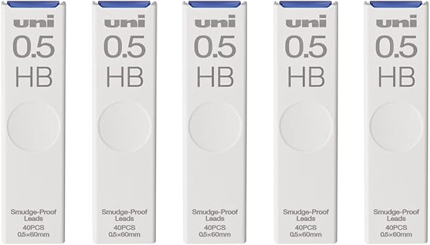 Uni Pencil Lead, The Uni" Smudge-Proof Leads, 0.5mm HB, 40 Leads x 5 Pack