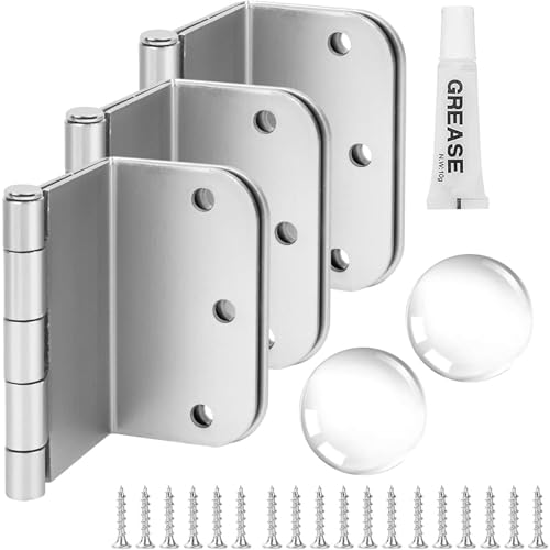 3-Pack Offset Door Hinges Brushed Nickel Door Hinges 3.5 Inch 5/8 Radius Corner for Handicap Swing Clear for Exterior & Interior with Wall Handle Stopper & Grease Heavy Duty Hardware