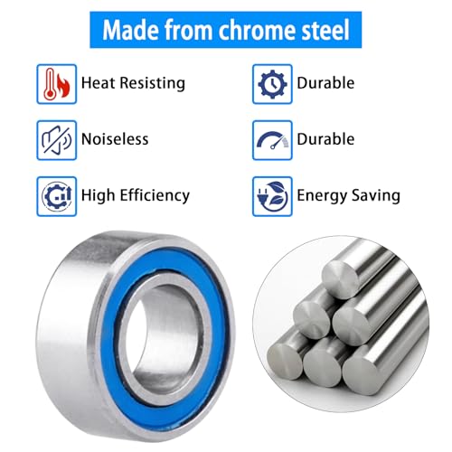 Image of 10pcs MR105-2RS Ball Bearings - Miniature Deep Groove Ball Bearing Double Blue Rubber Sealed Chrome Steel for RC Cars /Planes /Drone /Robotics and Small Electric Motors(5x10x4mm)