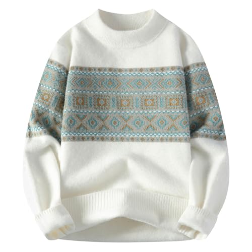 Cambkatl Men's Ethnic Printed Crewneck Sweaters - Cozy Soft Winter Casual Long Sleeve Pullover Knitted Sweater Tops