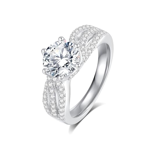 Image of Moissanite Engagement Rings Wedding Ring D Color VVS1 Round Cut S925 Sterling Silver Plated 18K White Gold Promise Rings for Women