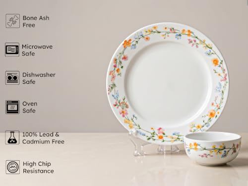 Image of Bodhi House Premium Porcelain Dinner Set 12 Pieces Serving for 6 | Floral Vine Design | Microwave & Dishwasher Safe | Crockery Set | Dinnerware Set for Home, Dining, Kitchen & Gifting
