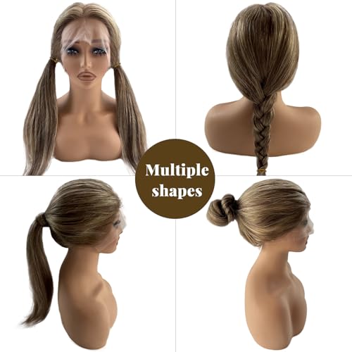 Image of Belaved Ombre Ash Brown Lace Front Wigs Human Hair HD Frontal Wig Human Hair Dark Brown Roots Pre Plucked Glueless 180% Density Seamless Highlights 13x4 Straight for Women 22 Inch 6T6P18