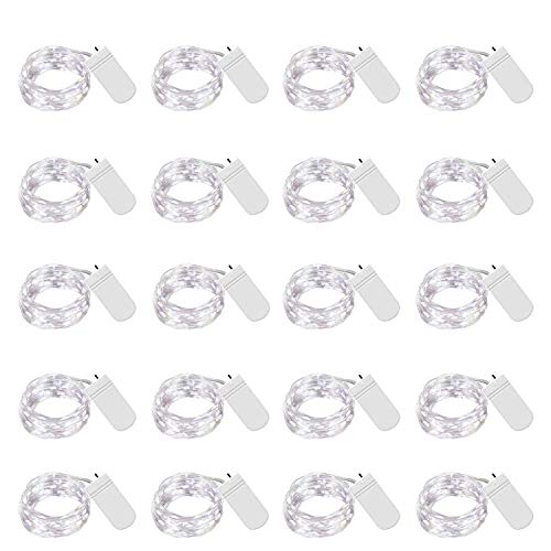 Fairy Lights Battery Operated, Starry String Light 20 Pack LED String Lights, 20LED Cooper Wire Mini Lights String, Waterproof Firefly Lights for DIY Wedding, Table, Party, Christmas Decor(Cold White)