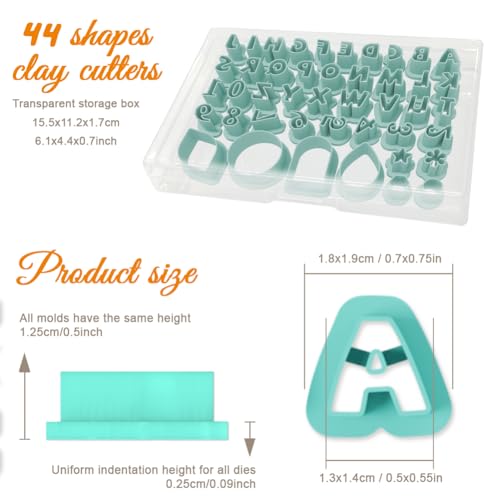 Image of ORIGACH 44 Pcs Alphabet & Number Theme Polymer Clay Cutters Set Frame Flower Earring Clay Cutter DIY Craft Supplies for Earring and Jewelry Making
