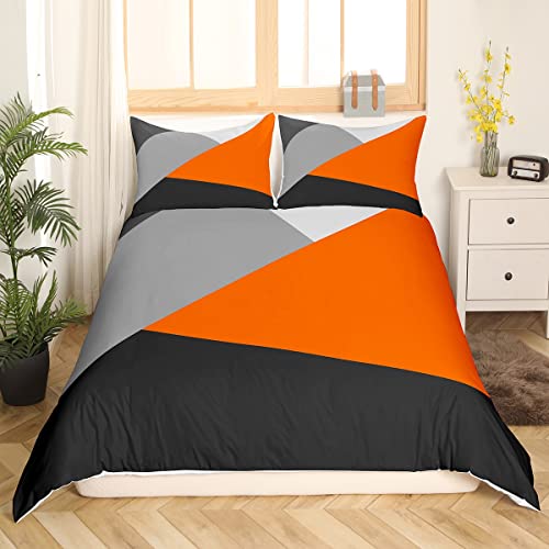 Homewish Orange And Gray Duvet Cover King Patchwork Geometric Triangle Bedding Set Orange Black Light Grey Comforter Cover For Kids Adults Modern Simple Abstract Bed Set,2 Pillow Cases - Image 3