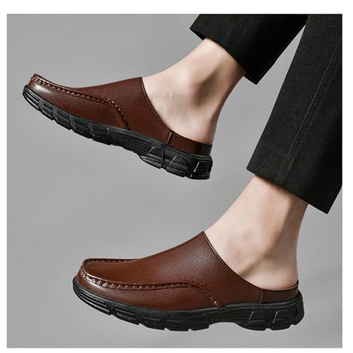 XOEKDMen's Fashion Leather Wedge Business Mule Clogs Lightweight Anti-Slip Slip On Sewing Closed Wide Toe Slingback Platform Loafers Casual Formal Wear Classic Large Size Office Slippers2