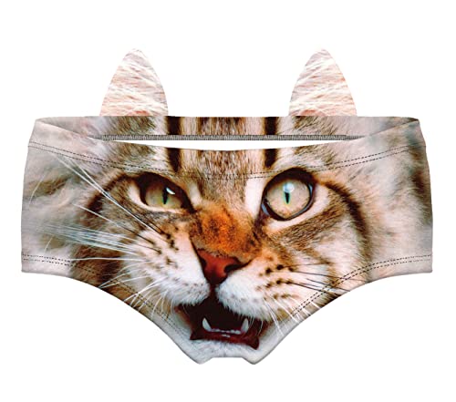 Image of JINKAIJIA Women's Flirty Sexy Funny Naughty 3D Printed Animal Tail Underwears Briefs Gifts With Cute Ears