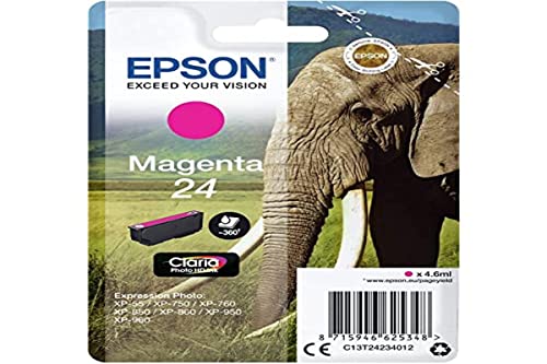 Epson 24 Eléphant Magenta, Cartouche d'encre d'origine, XP-55 XP-750 XP-760 XP-850 XP-860 XP-950 XP-960 XP-970