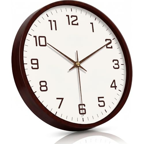 Image of STAR WORK Silent Non-Ticking Wall Clock 12 inch Inch Analog Clock & LCD Display | Calendar Date, Day, Temperature, Operated Decorative Clock for Living Room, Kitchen, Bedroom,Office (White Brown)