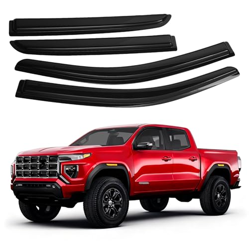 Image of Canvcle Window Visors Rain Guards for 2023-2025 2026 Chevrolet /Chevy Colorado /GMC Canyon Crew Cab Accessories, Outside-Mount Tape-On Side Window Wind Deflectors Vent Visors Shades Rainproof 4PCS