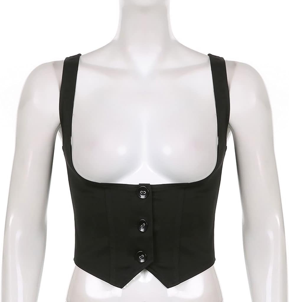 Breasted Corset Prime Feminine Harajuku Vest Jacket Cropped Tank Tops Gothic Waistcoat