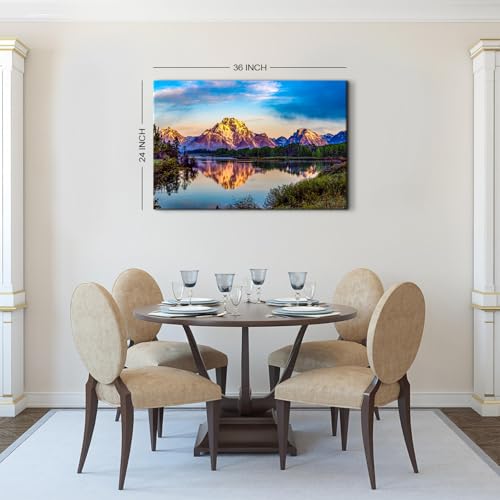 Image of Nature Forest Canvas Wall Art Rustic Snow Mountain Wall Pictures for Bathroom Decor Orange Sunset National Park Panoramic Paintings Prints Yosemite Lake Landscape Artwork Modern Home Decoration 24x36 inch