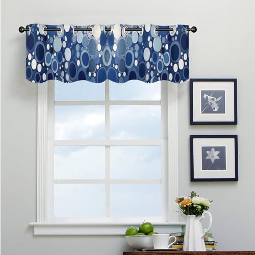 Cortinas de estilo asiático para el dormitorio, paneles cortos azules con cenefas en pack de 2 4