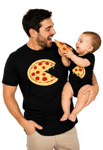 Tstars Dad and Baby Matching Pizza Shirts - Funny Father & Son Outfit Gift for Fathers Day Photos or Everyday Wear Dad Black Large/Baby Black Newborn (0-3M)