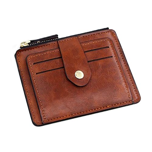 Men's Vintage PU Leather Compact Wallet with Zippered Coin Pocket and Credit Card Holder (Brown)