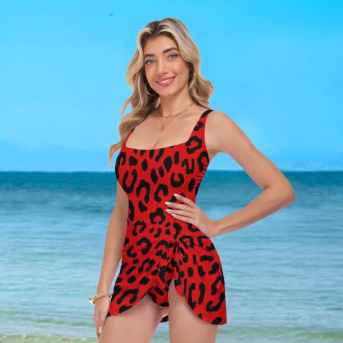 Maillot de bain léopard rouge une pièce avec décolleté carré chic - 7