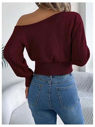 SOLY HUX Sweaters for Women Off The Shoulder Long Sleeve Hollow Out Knit Pullover Sweater Tops2