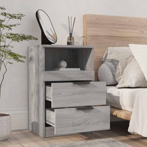 Table de chevet avec 2 tiroirs de rangement meuble de nuit gris moderne 40 cm