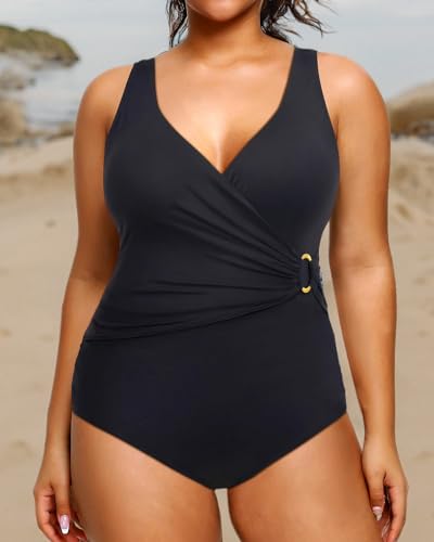 Image of Yonique Plus Size One Piece Swimsuits for Women Tummy Control Bathing Suits Full Coverage Swimwear