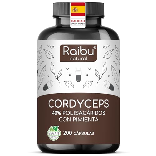 Cordyceps Sinensis Raibu, 200 Cápsulas - 21000 mg de Cordyceps por Dosis Diaria (Extracto 10:1, CS-4) con 40% de Polisacáridos - Alta dosis, Sin Aditivos y Vegano