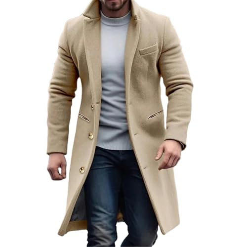 Veste en laine homme mi-longue manteau hiver kaki uni taille L