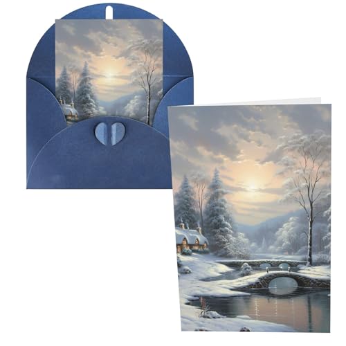 QMNSEHF 冬の雪景色グリーティングカード 封筒付き サンキューカード Happy Birthdayカード 女性用 男性用 クリスマス ハロウィン 結婚式 空白 ノートカード あらゆる機会 グリーティングカード 4x6