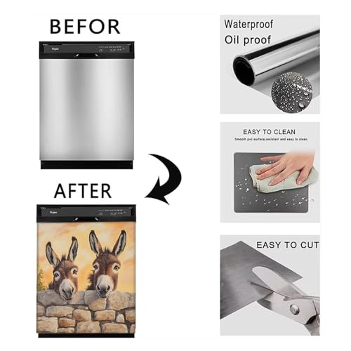 Image of BVBOX Dishwasher Magnet Cover 23 inchx26 inch, Reusable Magnetic Refrigerator Covers, Dishwasher Magnets Decorative Cover Fridge Door Skin Panel Stickers for Home Kitchen Appliance,Donkey