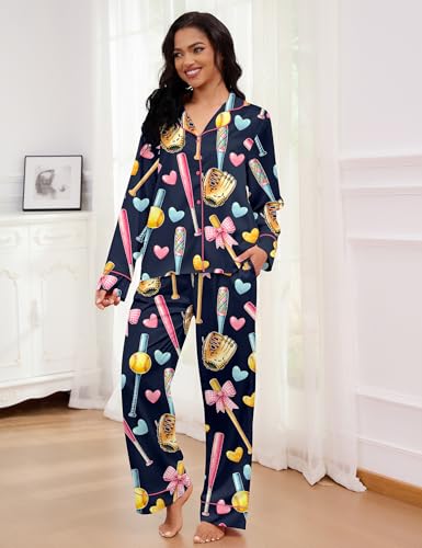 Image of SHESHOW Satin Pajamas for Women Set Long Sleeve Button Down Sleepwear 2 Piece Nightwear Women Pjs Sets Size XS-XXL