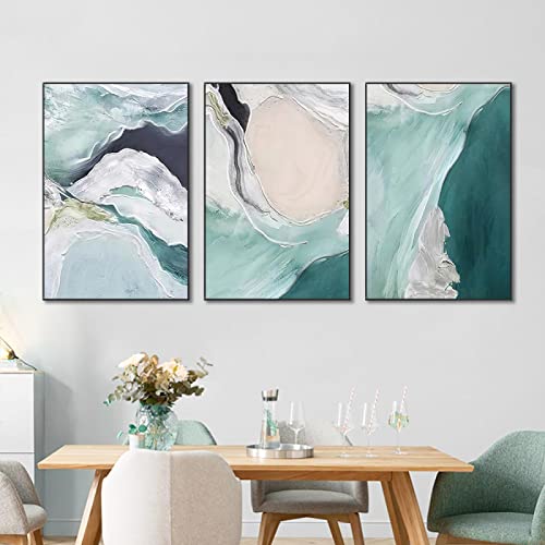 Toile peinture moderne nordique vert blanc 3 panneaux salon 50x70