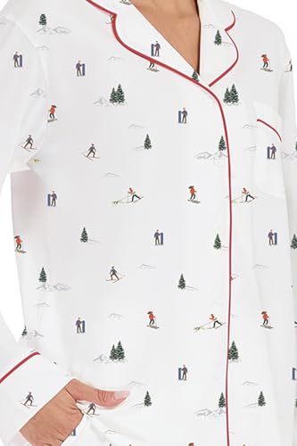 Image of LUBOT Christmas Pajamas for Women 100% Cotton Pajama 2 Piece PJ Set Soft Long Sleeve Button Xmas Print Loungewear XS-XXL