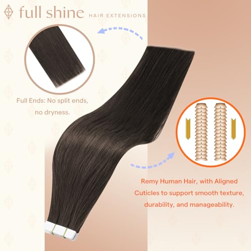 Image of Full Shine Tape Ins Human Hair Extensions, Mochachino Borwn 14 Inch | 50g 20PCS, Natural Seamless Skin Weft Hair Extensions Tape in Thick End for Women Real Hair Personalized Beauty Solutions