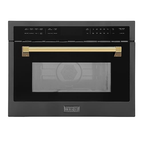 Image of ZLINE Autograph Edition 24" 1.6 cu ft. Built-in Convection Microwave Oven in Black Stainless Steel and Gold Accents
