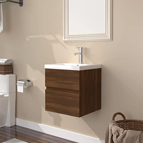 Cinyiqo Mueble de baño con Lavabo Madera contrachapada marrón Roble, Mueble Bajo Lavabo, Armario Bajo Lavabo 3152860