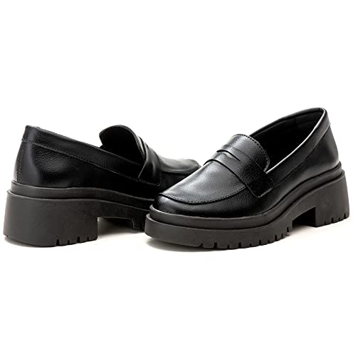 Sapato Mocassim Feminino Tratorado Conforto Moderno Liso Estilo Shoes (Preto, br_footwear_size_syste