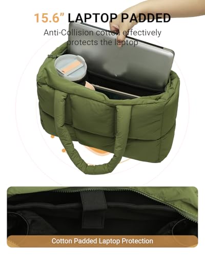 Image of Herald Puffer Tote Bag for Women, Large Quilted Puffy Handbag Lightweight Satchel Purse with Cup Holder & Compartment