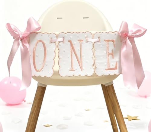 Pink and White Bow ONE High Chair Banner for Girl First Birthday High Chair Banner Sweet One Pink Bow 1st Birthday Decorations