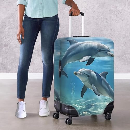 Image of Mumeson Dolphin Luggage Cover Elastic Washable Stretch Suitcase Protector for Ladies Polyeester Elastic Luggage Protect Cover