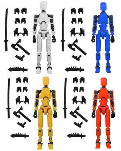 FUGLUS Figura de ação T13, figuras de ação impressas em 3D, T13 Action Figure com armas, T13 Figuras de ação com várias articulações, Lucky 13 Action Figure Robot, decorações de secretária (4 peças)