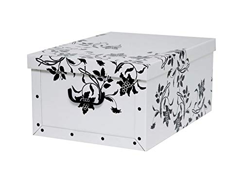 Kreher Boîte de rangement décorative à poignées Motif fleuri baroque/blanc Format XXL