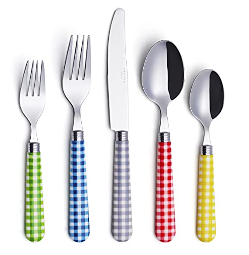 ANNOVA Silverware Set 20 Pcs Stainless Steel Cutlerty Color Handle Flatware -4xDinner Knife;4xDinner Fork;4xSalad Fork;4xDinner Spoon;4xDessert Spoon (Mix Color/Gingham Checkered Pattern) ANNOVA Silverware Set 20 Pcs Stainless Steel Cutlerty Color Handle Flatware -4xDinner Knife;4xDinner Fork;4xSalad Fork;4xDinner Spoon;4xDessert Spoon (Mix Color/Gingham Checkered Pattern)