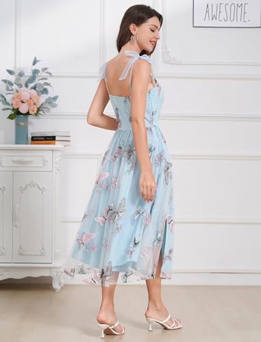Image of Women's Tie Strap Tulle Prom Dresses Sweetheart Flower Embroidery Dress Short Formal Party Mini Homecoming Dresses
