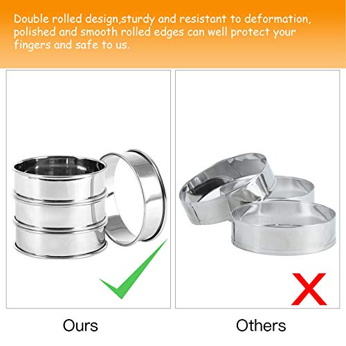 8PCS Stainless Steel Tart Rings Double Rolled Tart Rings 3.15\" English Muffin Rings Professional Crumpet Rings Metal Round Ring