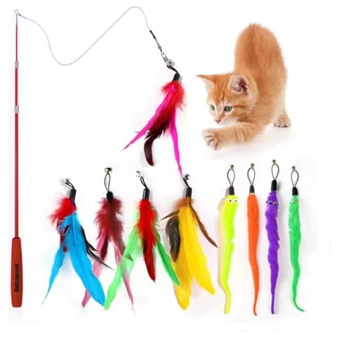 Hubaqonal Retractable Wand Toy and Feather Toys Refills for Indoor Cats to Chase Cat Toy Cover