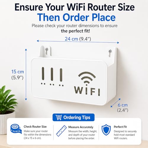 Image of WiFi Router Wall Mount Holder | No Drill Self Adhesive Shelf | Cable Organizer Stand for Router, Set Top Box & Remote | Space Saving Wall Shelf for Home & Office | WHITE ( PACK OF 1 )