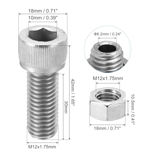 PATIKIL M12x30mm 304 Stainless Steel Hollow Bolt - Image 2