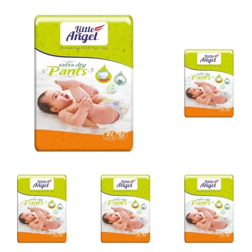 Image of Little Angel Extra Dry Baby Pants Diaper, Extra Large (XL) Size, 42 Count, Super Absorbent Core Up to 12 Hrs Protection & Wetness Indicator, Pack of 5, Over 12kg